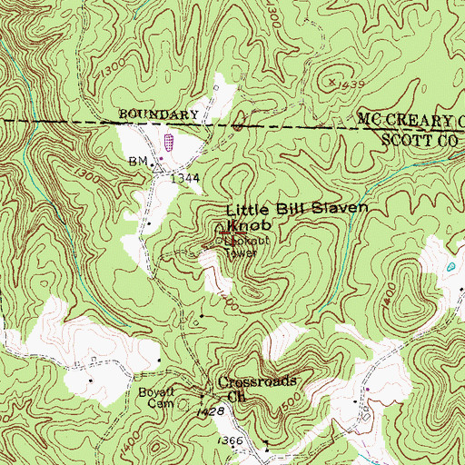 Topographic Map of Little Bill Slaven Knob, TN