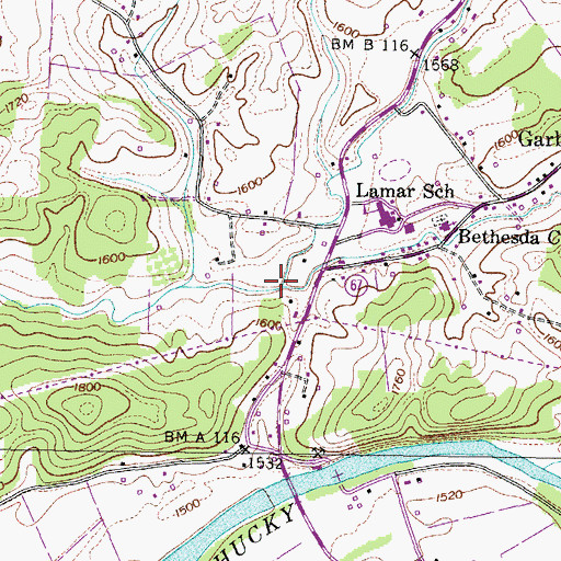 Topographic Map of Little Cherokee Creek, TN