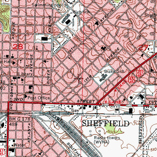 Topographic Map of First Assembly of God Church, AL
