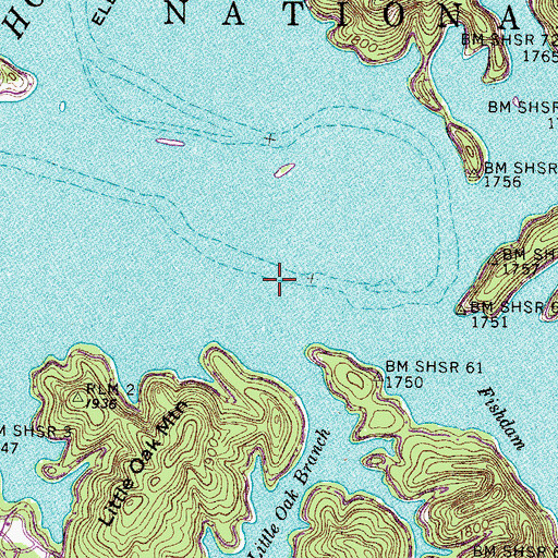 Topographic Map of Little Oak Branch, TN