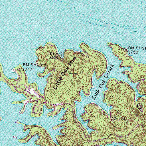 Topographic Map of Little Oak Mountain, TN