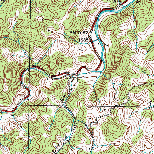 Topographic Map of Lizzie Branch, TN