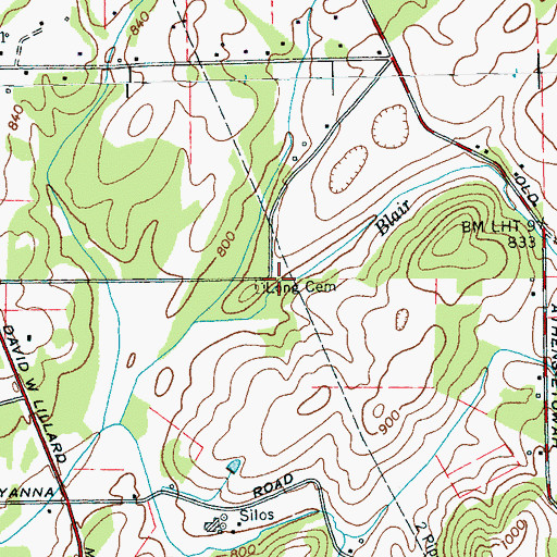 Topographic Map of Long Cemetery, TN