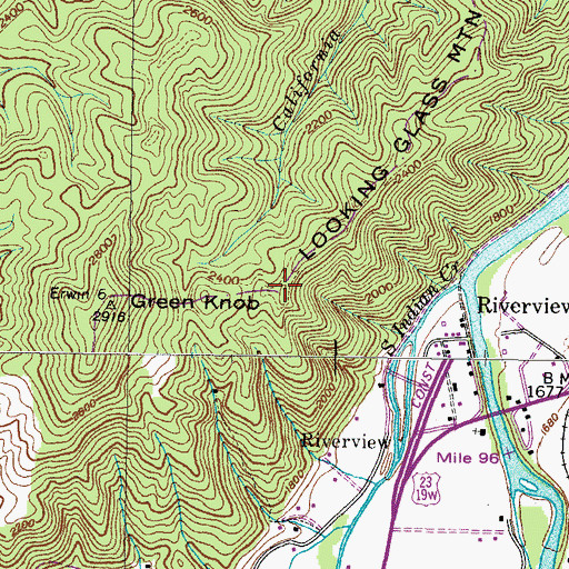 Topographic Map of Looking Glass Mountain, TN