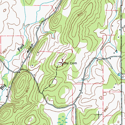 Topographic Map of Love Cemetery, TN