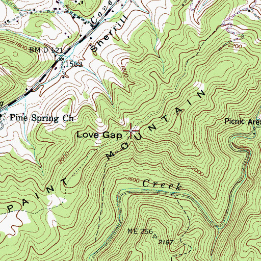 Topographic Map of Love Gap, TN