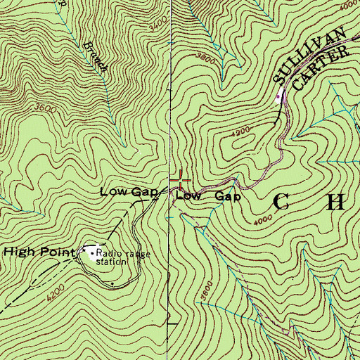 Topographic Map of Low Gap, TN