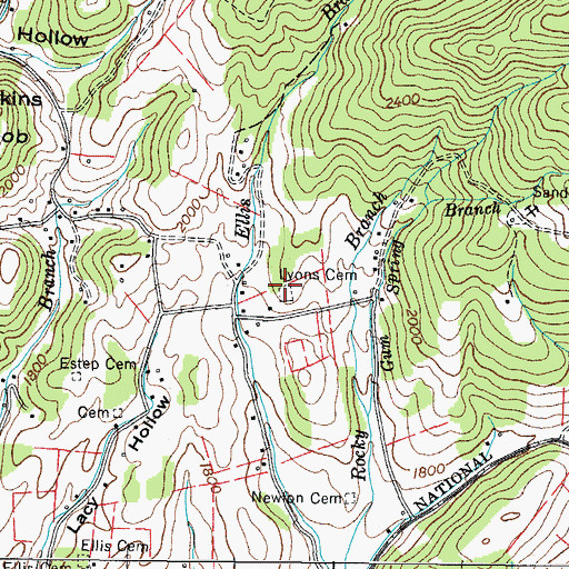 Topographic Map of Lyons Cemetery, TN
