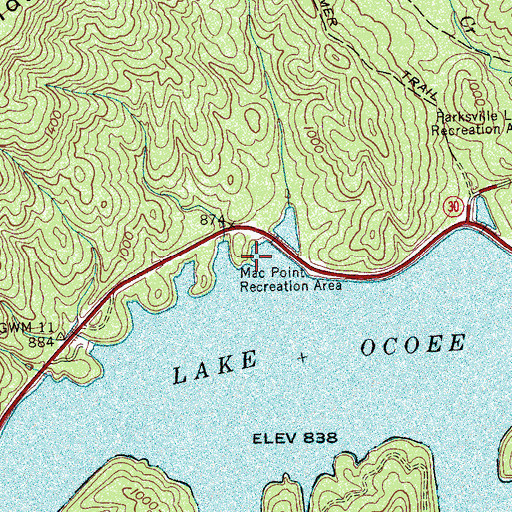 Topographic Map of Mac Point Recreation Area, TN