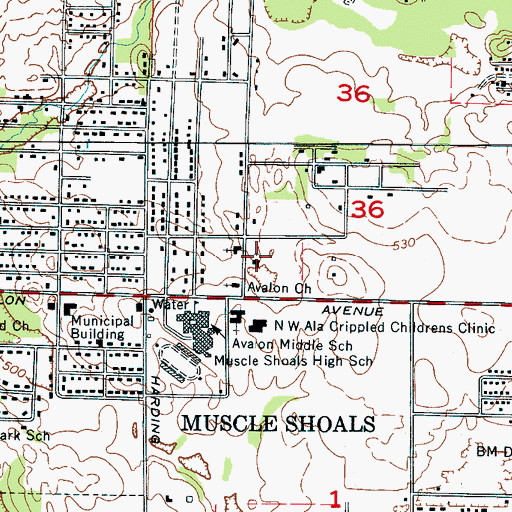 Topographic Map of First Presbyterian Church, AL