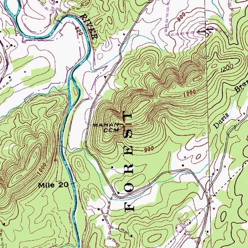 Topographic Map of Mahan Cemetery, TN