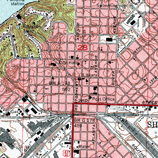 Topographic Map of First Presbyterian Church, AL