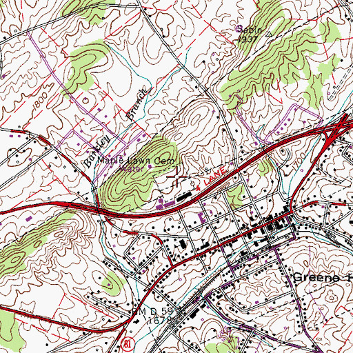 Topographic Map of Maple Lawn Cemetery, TN