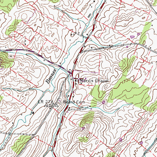 Topographic Map of Marvin's Chapel United Methodist Church, TN