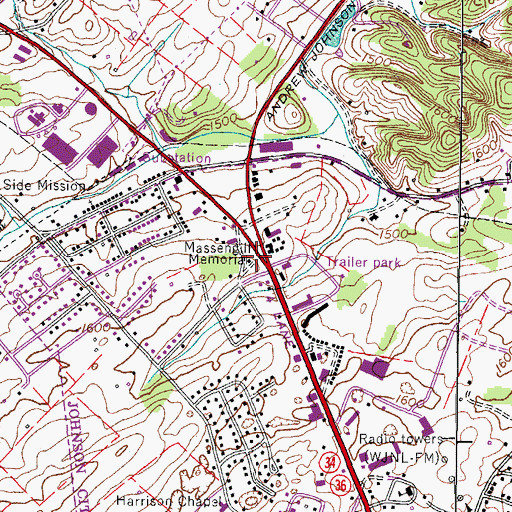 Topographic Map of Massengill Memorial, TN