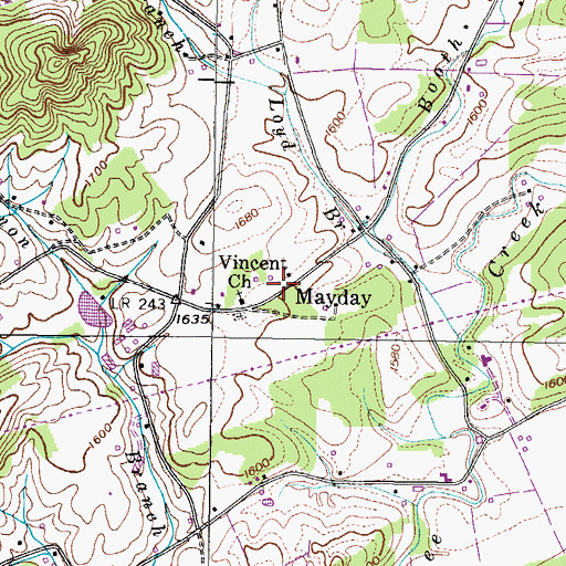 Topographic Map of Mayday, TN