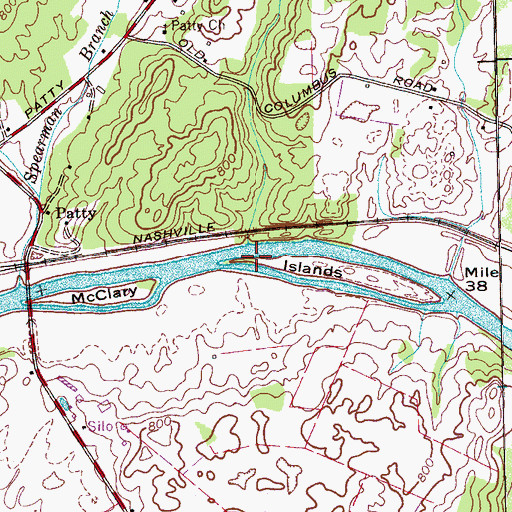 Topographic Map of McClary Islands, TN