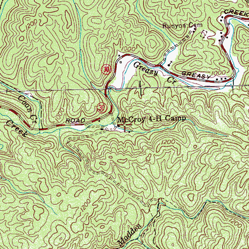 Topographic Map of McCroy 4-H Camp, TN