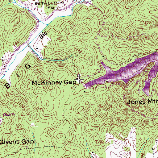 Topographic Map of McKinney Gap, TN