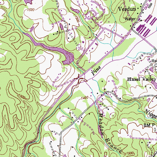 Topographic Map of Meadow Branch, TN