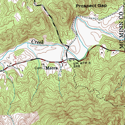 Topographic Map of Mecca, TN