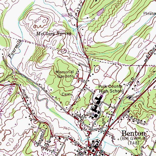 Topographic Map of Memorial Gardens, TN
