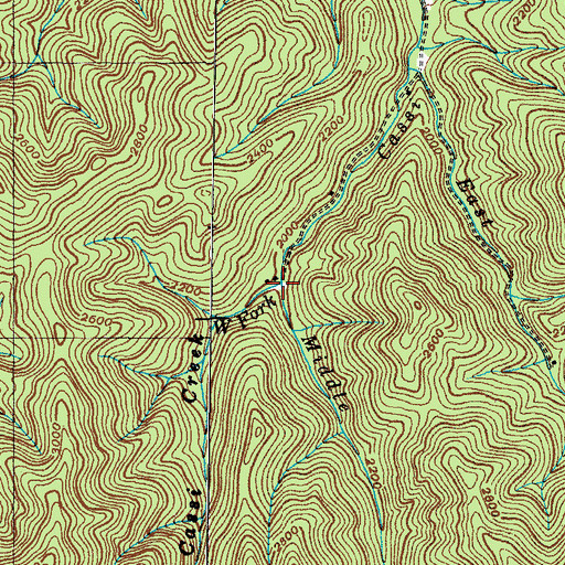Topographic Map of Middle Fork Cassi Creek, TN