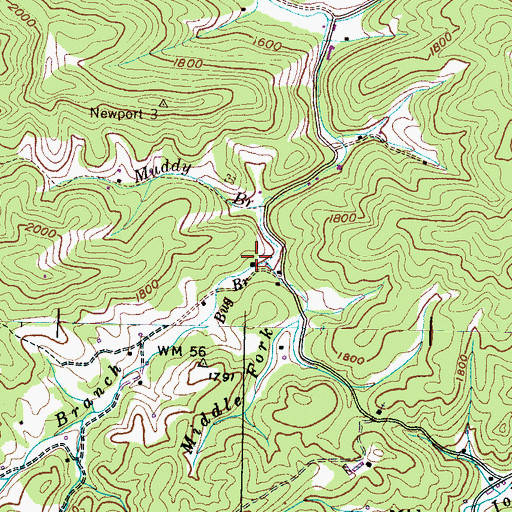 Topographic Map of Middle Fork School, TN