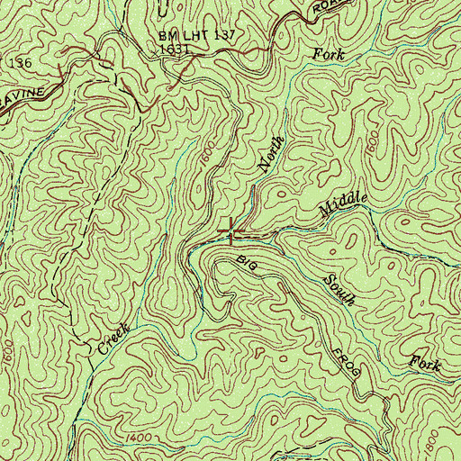 Topographic Map of Middle Fork Sheeds Creek, TN