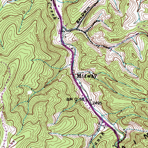 Topographic Map of Midway, TN