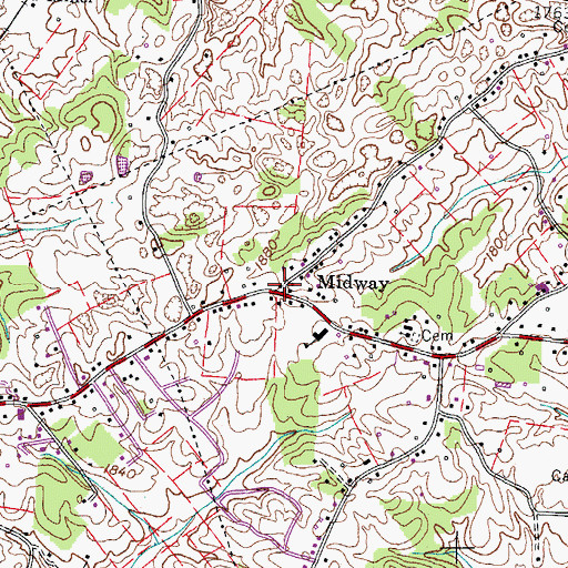 Topographic Map of Midway, TN