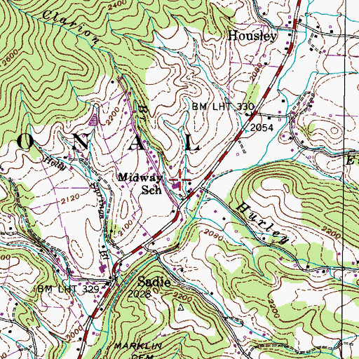 Topographic Map of Midway School, TN