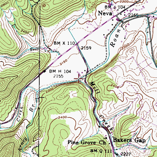 Topographic Map of Mill Creek, TN