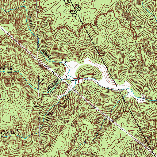 Topographic Map of Mill Creek, TN