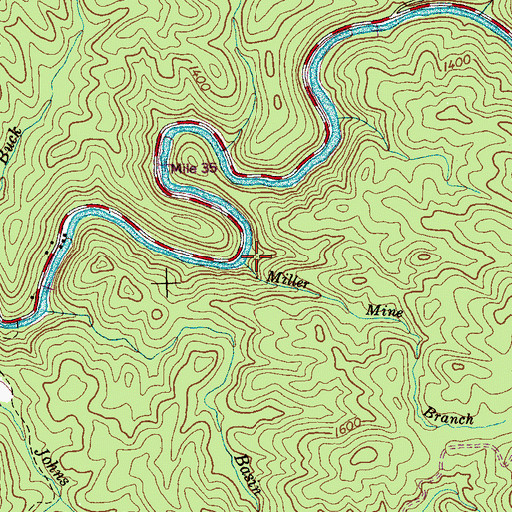 Topographic Map of Miller Mine Branch, TN