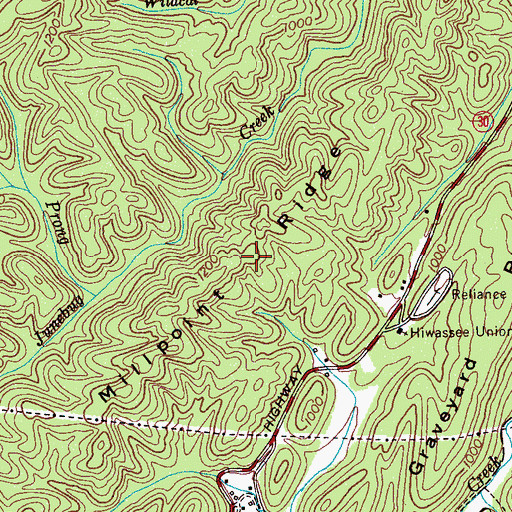 Topographic Map of Millpoint Ridge, TN