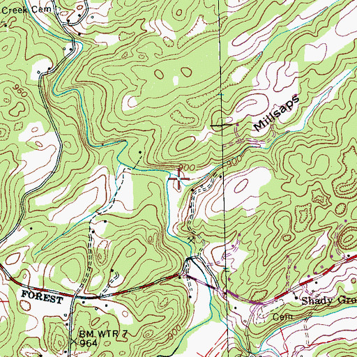 Topographic Map of Millsaps Hollow, TN