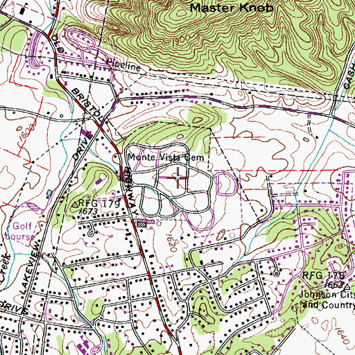 Topographic Map of Monte Vista Memorial Park, TN