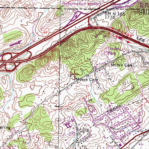 Topographic Map of Moore Cemetery, TN