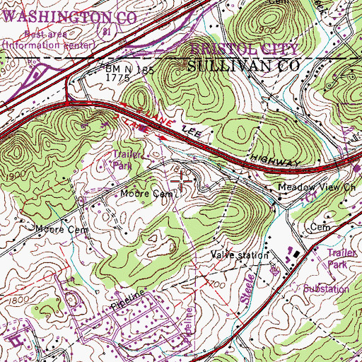 Topographic Map of Moore Cemetery, TN