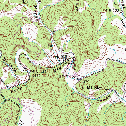 Topographic Map of Morgan Branch, TN