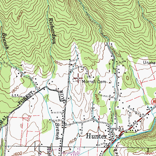 Topographic Map of Morrell Cemetery, TN