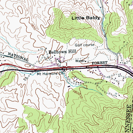 Topographic Map of Mount Harmony Church, TN