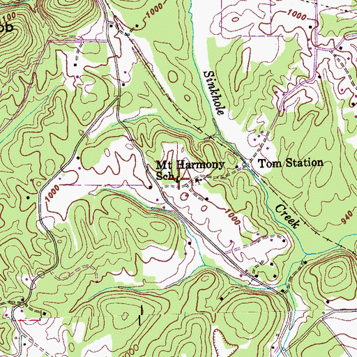 Topographic Map of Mount Harmony School, TN