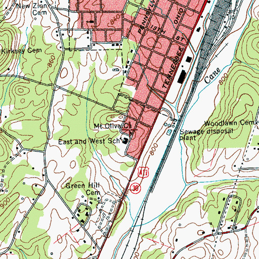 Topographic Map of Mount Olive Church, TN