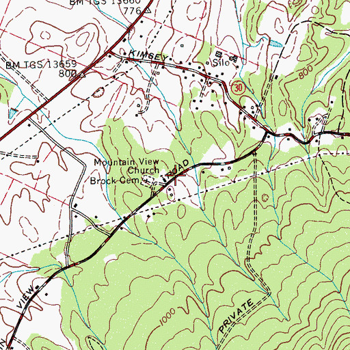 Topographic Map of Mountain View Church, TN