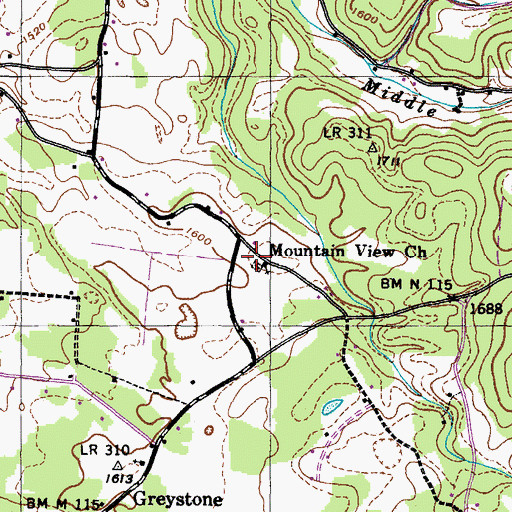 Topographic Map of Mountain View Church, TN