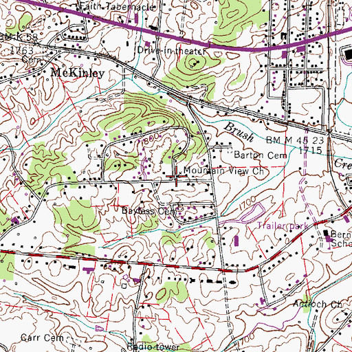 Topographic Map of Mountain View Church, TN