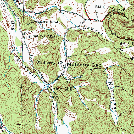 Topographic Map of Muberry Gap, TN