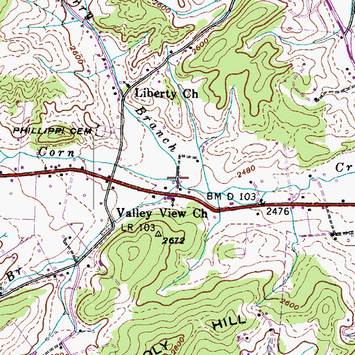 Topographic Map of Muddy Branch, TN